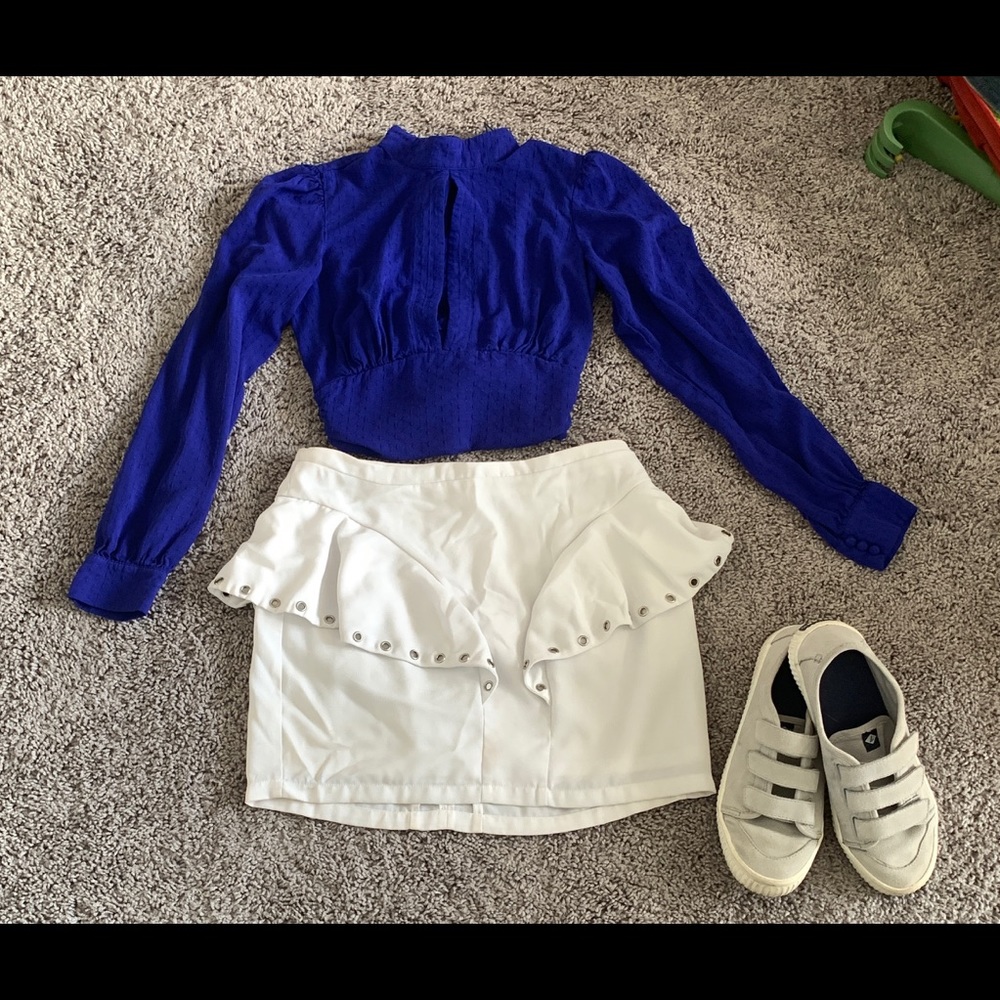 Royal Blue Clip Dot Cutout Top